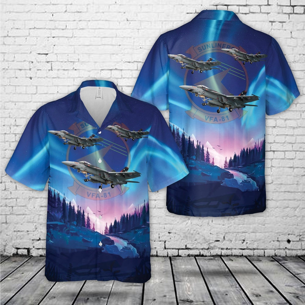 Us Navy Hawaiian Shirt, US Navy Strike Fighter Squadron 81 (STRKFITRON 81) VFA-81 'Sunliners' Hawaiian Shirt