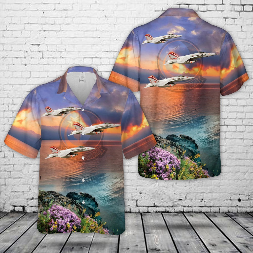 Us Navy Hawaiian Shirt, US Navy Strike Fighter Squadron 94 (VFA-94), Mighty Shrikes FA-18C Hawaiian Shirt