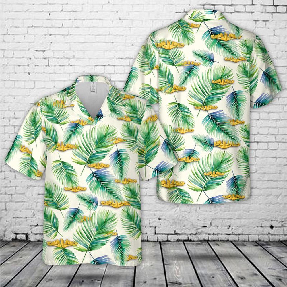 Us Navy Hawaiian Shirt, US Navy Submarine Warfare insignia Gold Hawaiian Shirt, Military Hawaiian Shirt