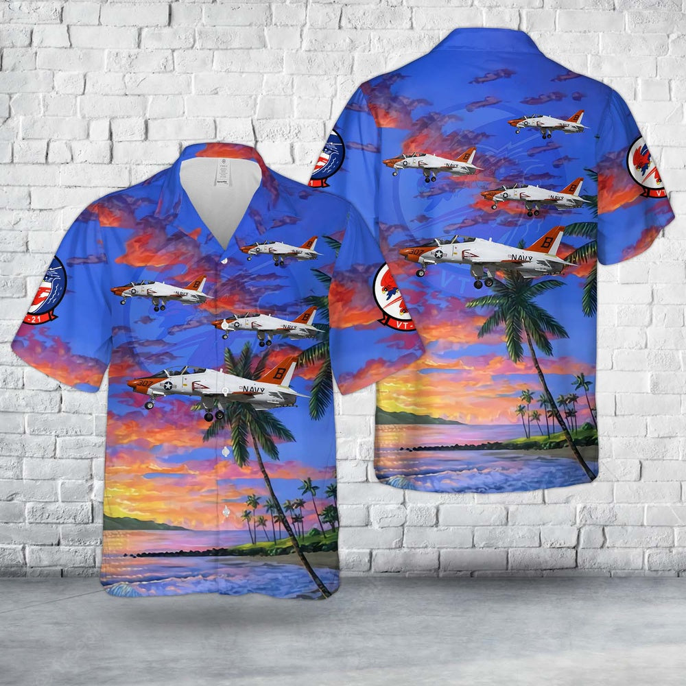Us Navy Hawaiian Shirt, US Navy Training Squadron 21 (VT-21) Redhawks T-45C Goshawk Hawaiian Shirt