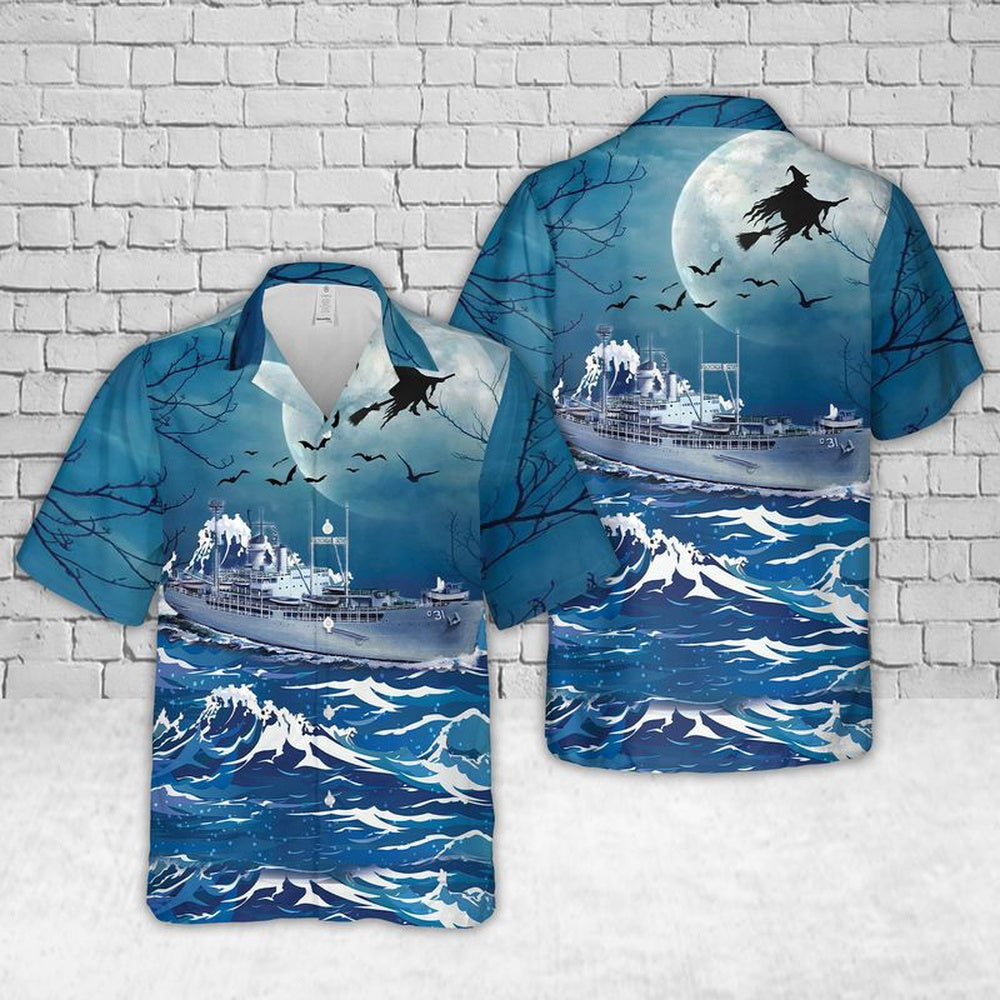 Us Navy Hawaiian Shirt, US Navy U.S.S. TIDEWATER (AD-31) Halloween Hawaiian Shirt, Military Hawaiian Shirt