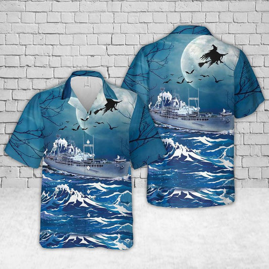 Us Navy Hawaiian Shirt, US Navy U.S.S. TIDEWATER (AD-31) Halloween Hawaiian Shirt, Military Hawaiian Shirt