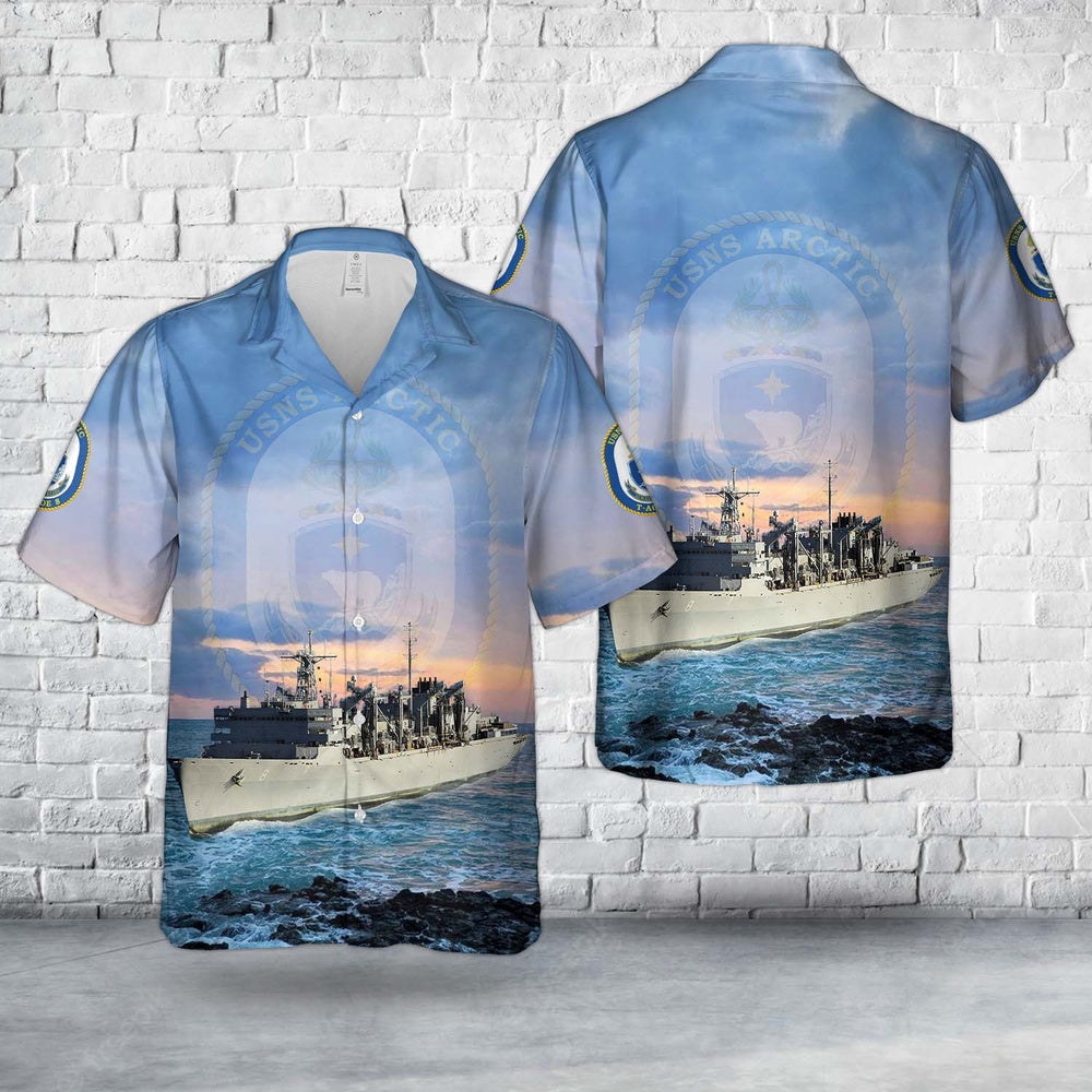 Us Navy Hawaiian Shirt, US Navy USNS Arctic (T-AOE-8) Hawaiian Shirt, Military Hawaiian Shirt
