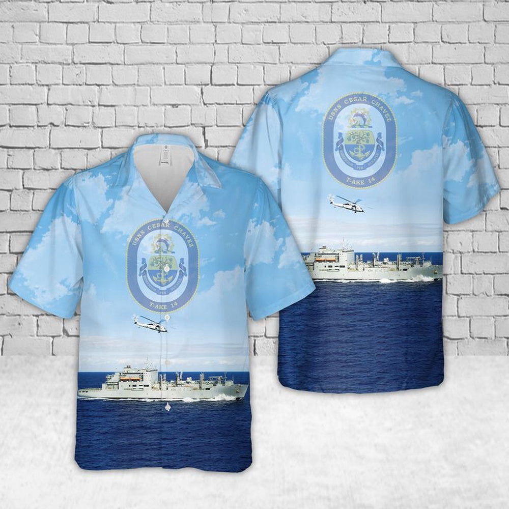Us Navy Hawaiian Shirt, US Navy USNS Cesar Chavez (T-AKE-14) Hawaiian Shirt, Military Hawaiian Shirt