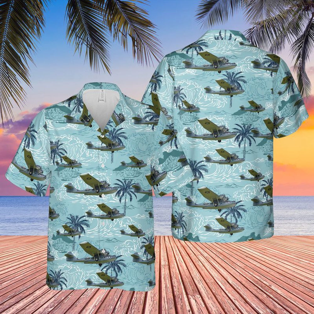Us Navy Hawaiian Shirt, US Navy (USN) Consolidated PBY-5A Catalina Hawaiian Shirt, Military Hawaiian Shirt