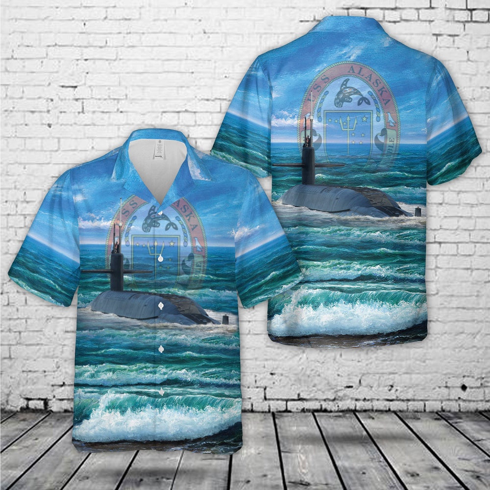 Us Navy Hawaiian Shirt, US Navy USS Alaska SSBN-732 Ohio class ballistic missile submarine Hawaiian Shirt