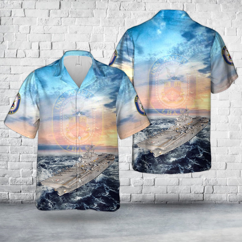 Us Navy Hawaiian Shirt, US Navy USS America (LHA-6) America-class amphibious assault ship Hawaiian Shirt
