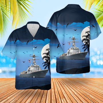 Us Navy Hawaiian Shirt, US Navy USS Bainbridge DDG-96 Destroyer Hawaiian Shirt, Military Hawaiian Shirt