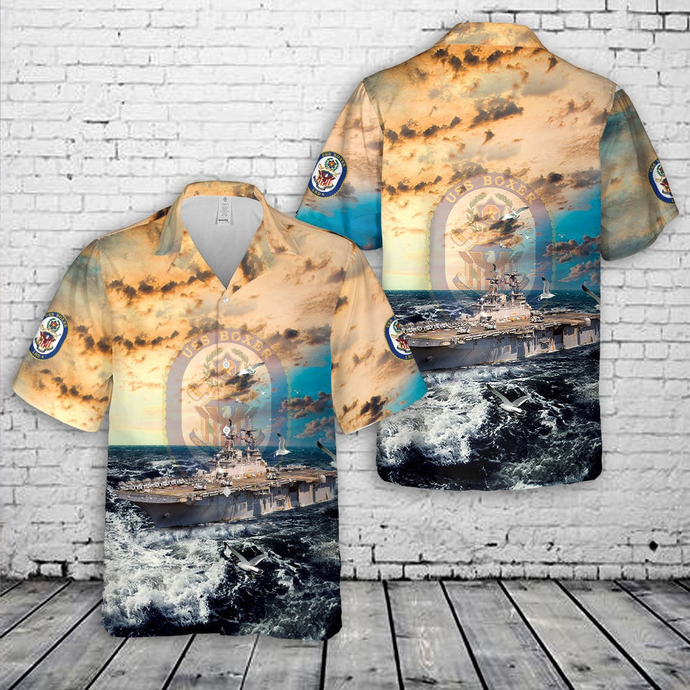 Us Navy Hawaiian Shirt, US Navy USS Boxer (LHD-4) Hawaiian Shirt, Military Hawaiian Shirt