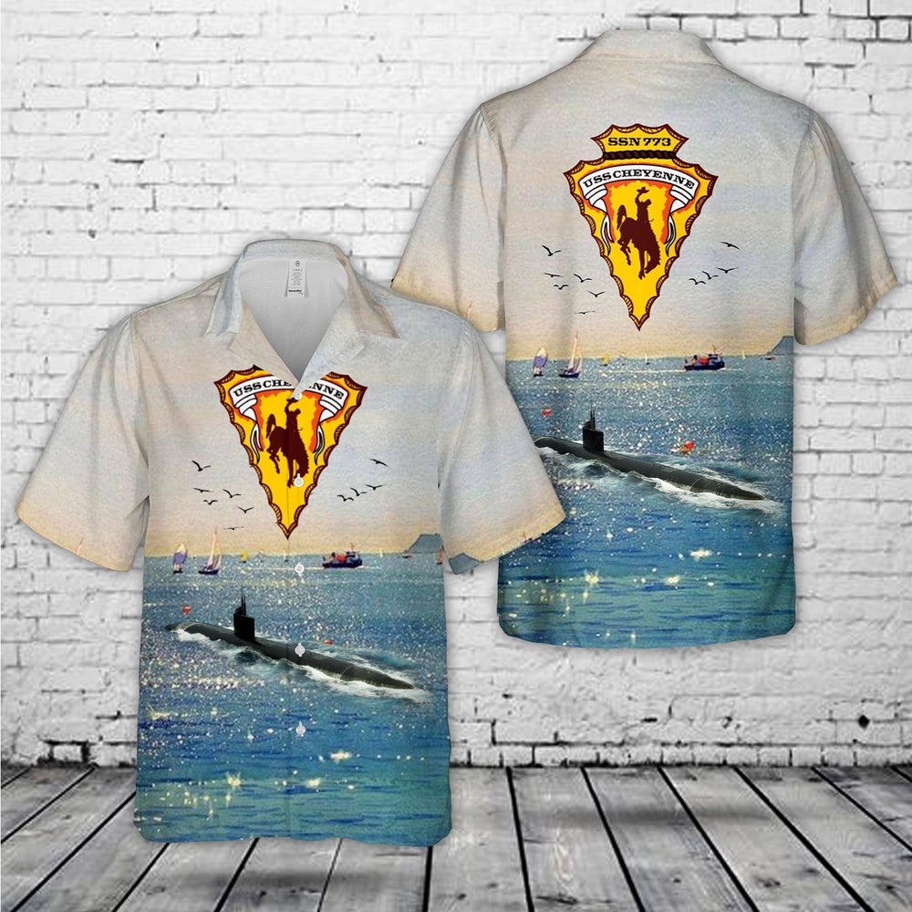 Us Navy Hawaiian Shirt, US Navy USS Cheyenne (SSN-773) Attack Submarine Hawaiian Shirt, Military Hawaiian Shirt