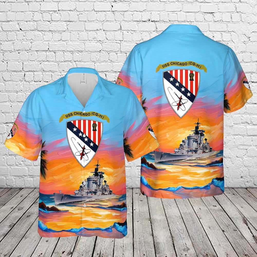 Us Navy Hawaiian Shirt, US Navy USS Chicago (CA-136CG-11) Hawaiian Shirt, Military Hawaiian Shirt
