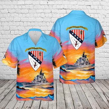 Us Navy Hawaiian Shirt, US Navy USS Chicago (CA-136CG-11) Hawaiian Shirt, Military Hawaiian Shirt