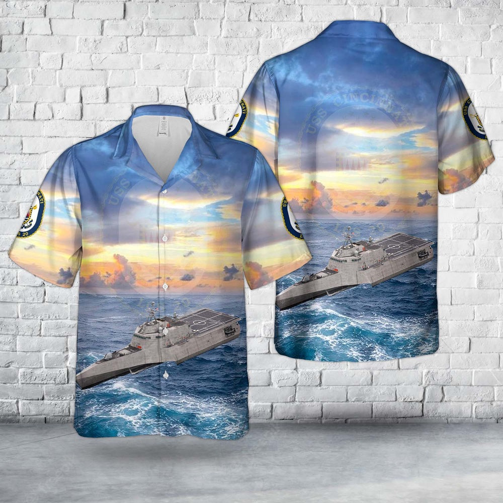 Us Navy Hawaiian Shirt, US Navy USS Cincinnati (LCS-20) Independence-class littoral combat ship Hawaiian Shirt