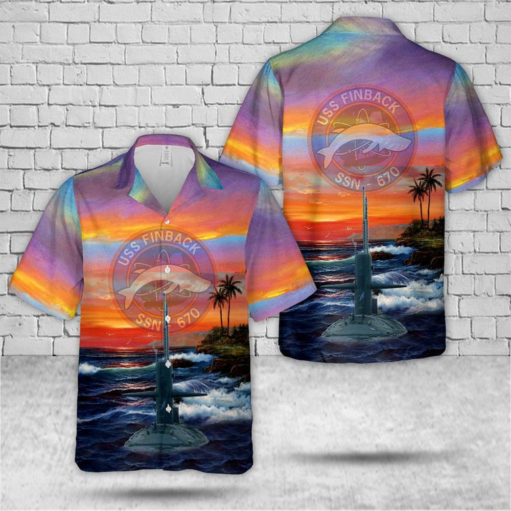 Us Navy Hawaiian Shirt, US Navy USS Finback (SSN-670) Attack Submarine Hawaiian Shirt, Military Hawaiian Shirt