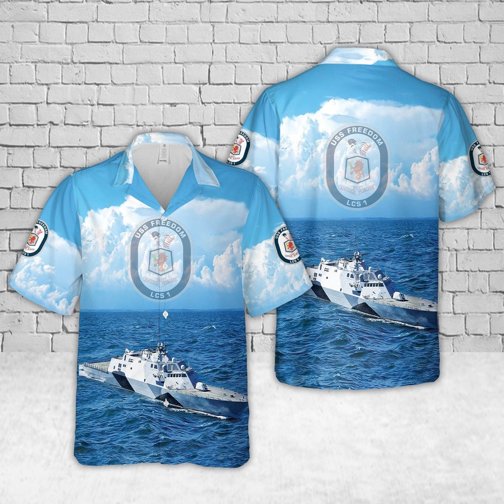 Us Navy Hawaiian Shirt, US Navy USS Freedom (LCS-1) Littoral Combat Ship (LCS) Hawaiian Shirt, Military Hawaiian Shirt