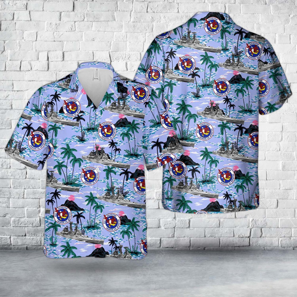 Us Navy Hawaiian Shirt, US Navy USS Galveston (CL-93CLG-3) Hawaiian Shirt, Military Hawaiian Shirt