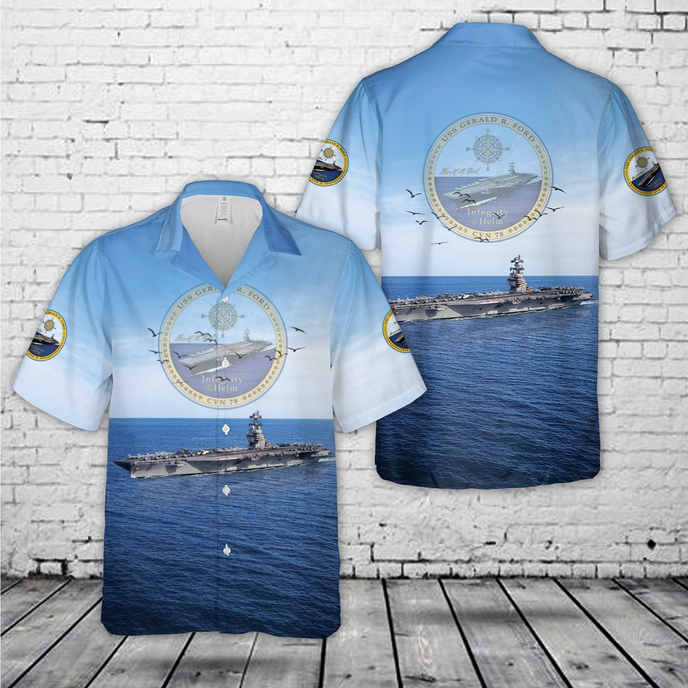 Us Navy Hawaiian Shirt, US Navy USS Gerald R Ford (CVN-78) Hawaiian Shirt, Military Hawaiian Shirt