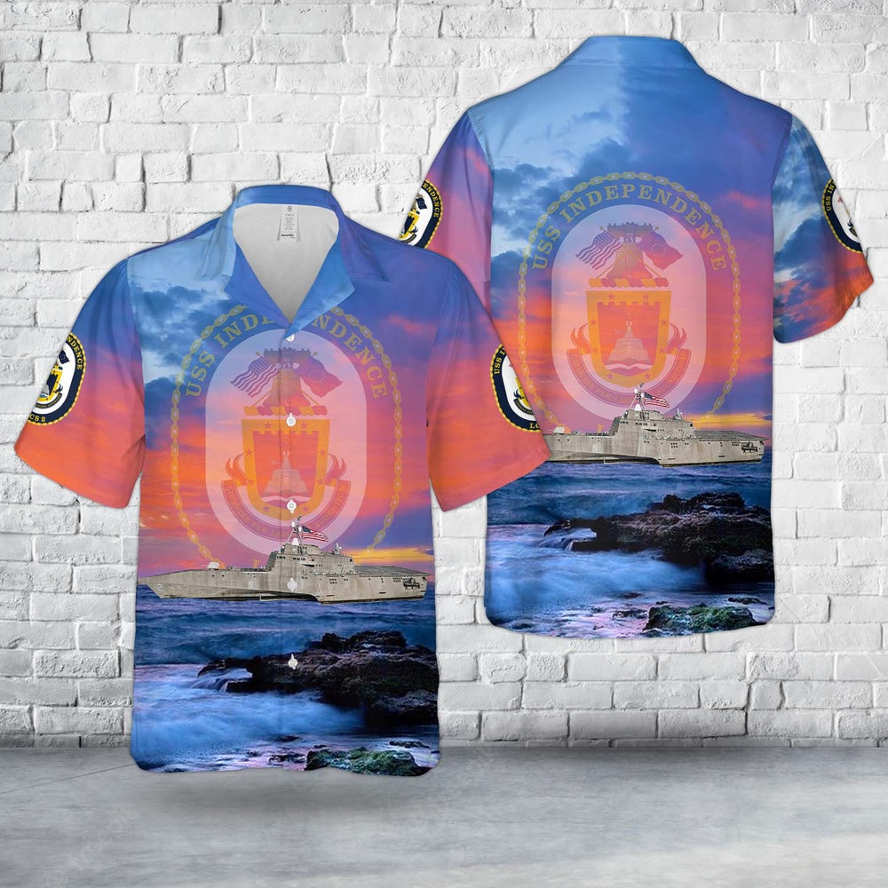 Us Navy Hawaiian Shirt, US Navy USS Independence (LCS-2) Littoral Combat Ship (LCS) Hawaiian Shirt, Military Hawaiian Shirt