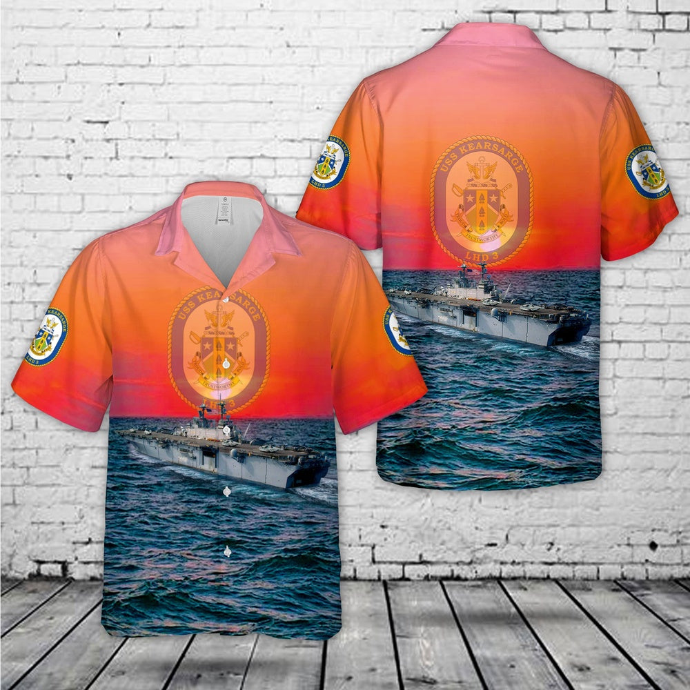Us Navy Hawaiian Shirt, US Navy USS Kearsarge LHD-3 Hawaiian Shirt, Military Hawaiian Shirt