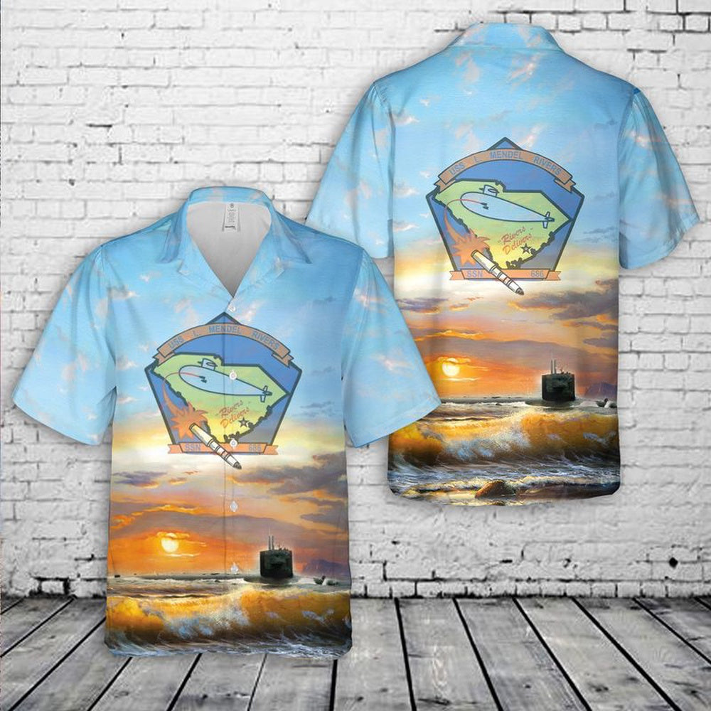 Us Navy Hawaiian Shirt, US Navy USS L Mendel Rivers (SSN-686) Hawaiian Shirt, Military Hawaiian Shirt