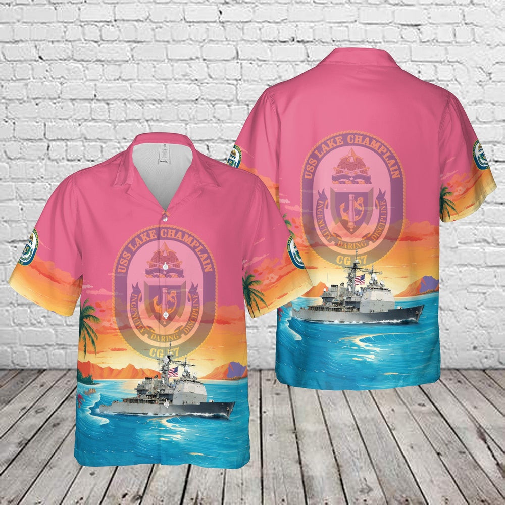 Us Navy Hawaiian Shirt, US Navy USS Lake Champlain (CG-57) Ticonderoga-class guided missile cruiser Hawaiian Shirt