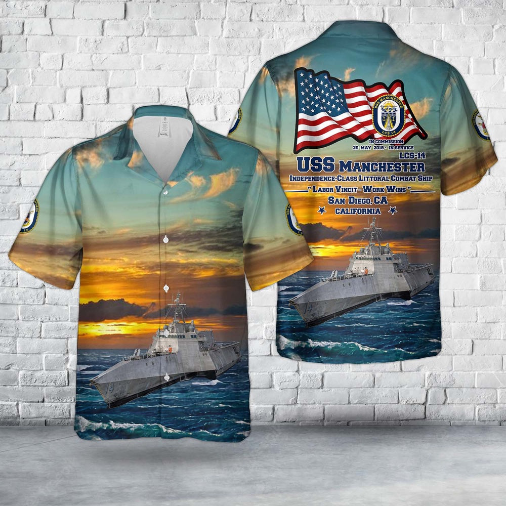 Us Navy Hawaiian Shirt, US Navy USS Manchester (LCS-14) Independence-class littoral combat ship Hawaiian Shirt