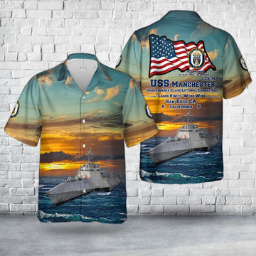 Us Navy Hawaiian Shirt, US Navy USS Manchester (LCS-14) Independence-class littoral combat ship Hawaiian Shirt