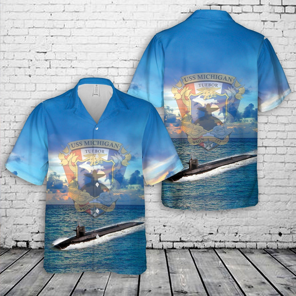 Us Navy Hawaiian Shirt, US Navy USS Michigan (SSGN-727) Ohio-class submarine Guided-missile submarines Hawaiian Shirt
