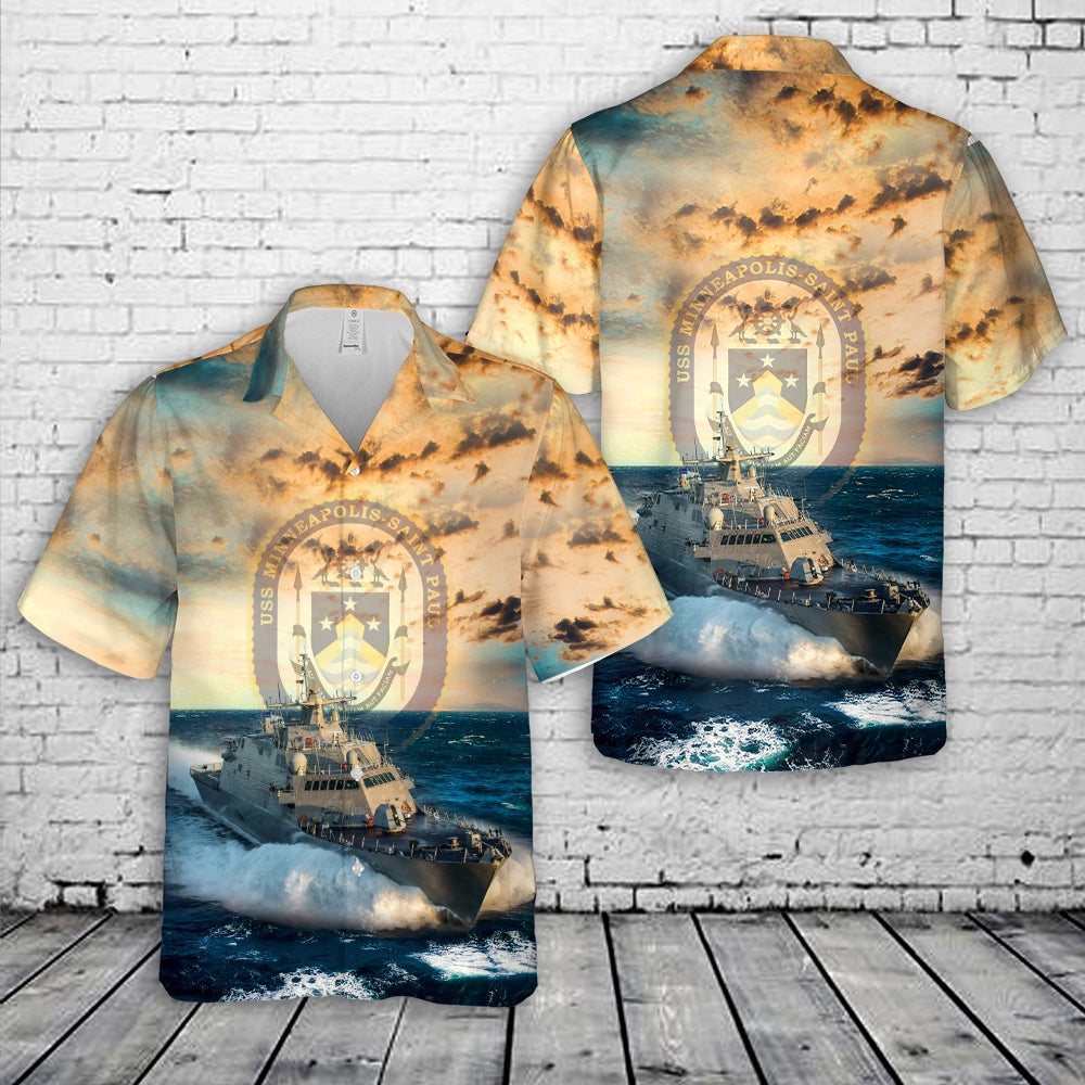 Us Navy Hawaiian Shirt, US Navy USS Minneapolis-Saint Paul (LCS-21) Freedom-class littoral combat ship Hawaiian Shirt