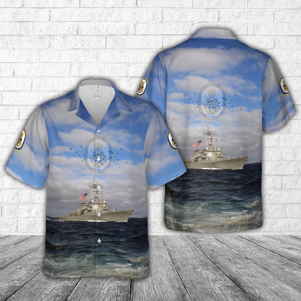Us Navy Hawaiian Shirt, US Navy USS Mitscher (DDG-57) Arleigh Burke class Hawaiian Shirt, Military Hawaiian Shirt