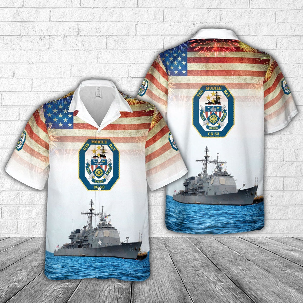 Us Navy Hawaiian Shirt, US Navy USS Mobile Bay (CG-53) Hawaiian Shirt, Military Hawaiian Shirt