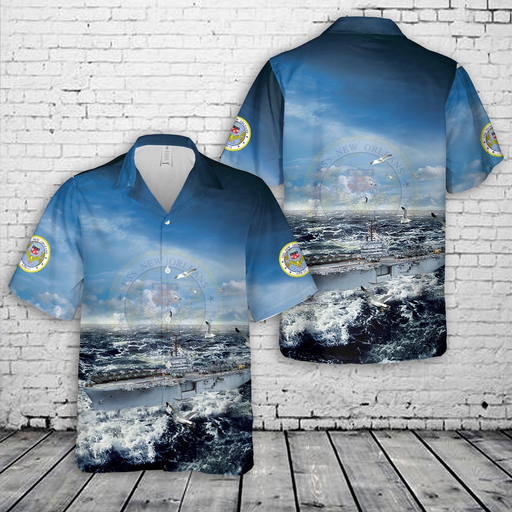 Us Navy Hawaiian Shirt, US Navy USS New Orleans (LPH-11) Iwo Jima-class amphibious assault ship Hawaiian Shirt