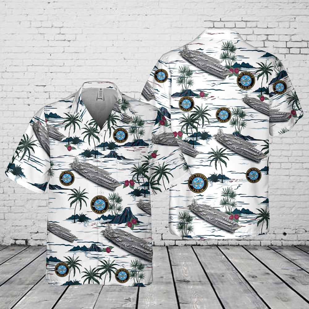 Us Navy Hawaiian Shirt, US Navy USS Nimitz (CVN-68) Pocket Hawaiian Shirt, Military Hawaiian Shirt