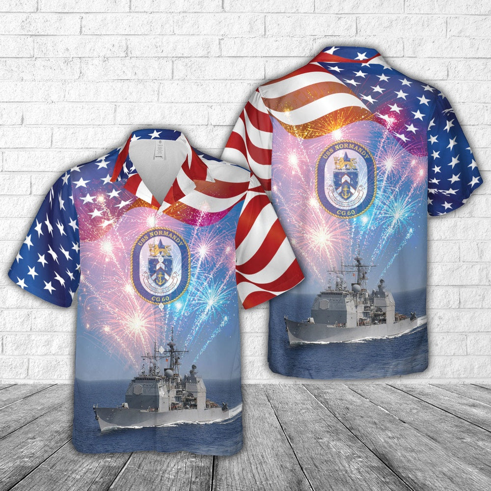 Us Navy Hawaiian Shirt, US Navy USS Normandy (CG-60), 4th Of July Hawaiian Shirt, Military Hawaiian Shirt