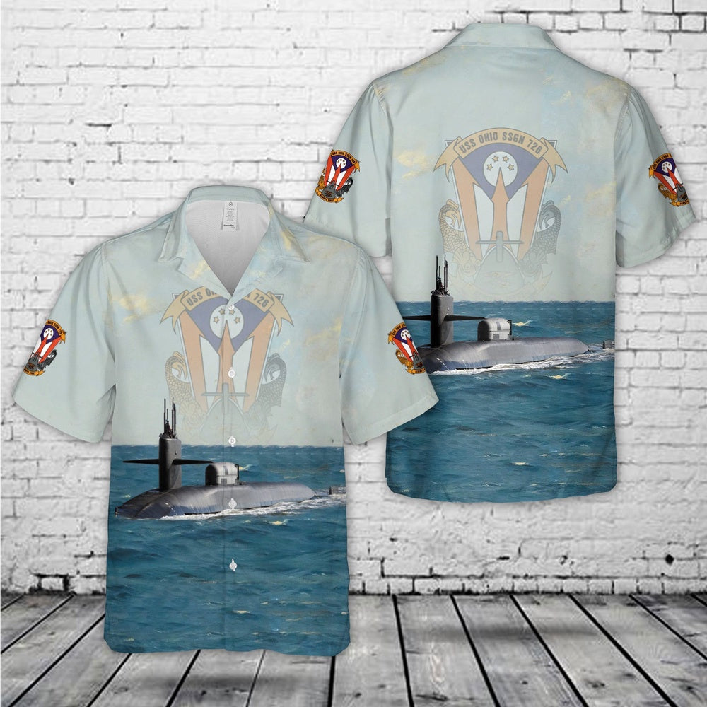 Us Navy Hawaiian Shirt, US Navy USS Ohio Class SSGN-726 Nuclear Submarine Hawaiian Shirt, Military Hawaiian Shirt