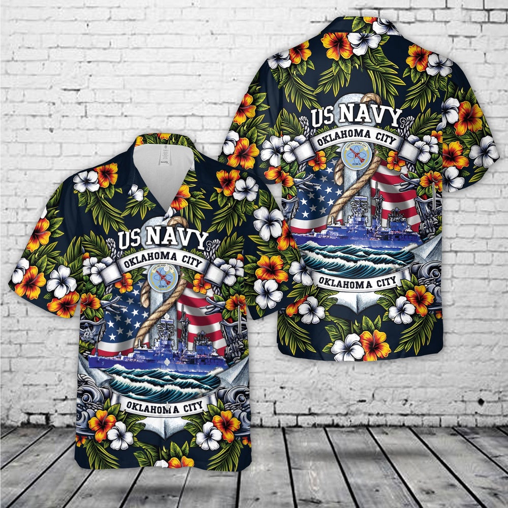 Us Navy Hawaiian Shirt, US Navy USS Oklahoma City (CL-91CLG-5CG-5) Hawaiian Shirt, Military Hawaiian Shirt