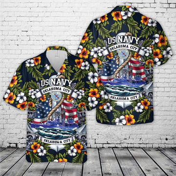 Us Navy Hawaiian Shirt, US Navy USS Oklahoma City (CL-91CLG-5CG-5) Hawaiian Shirt, Military Hawaiian Shirt