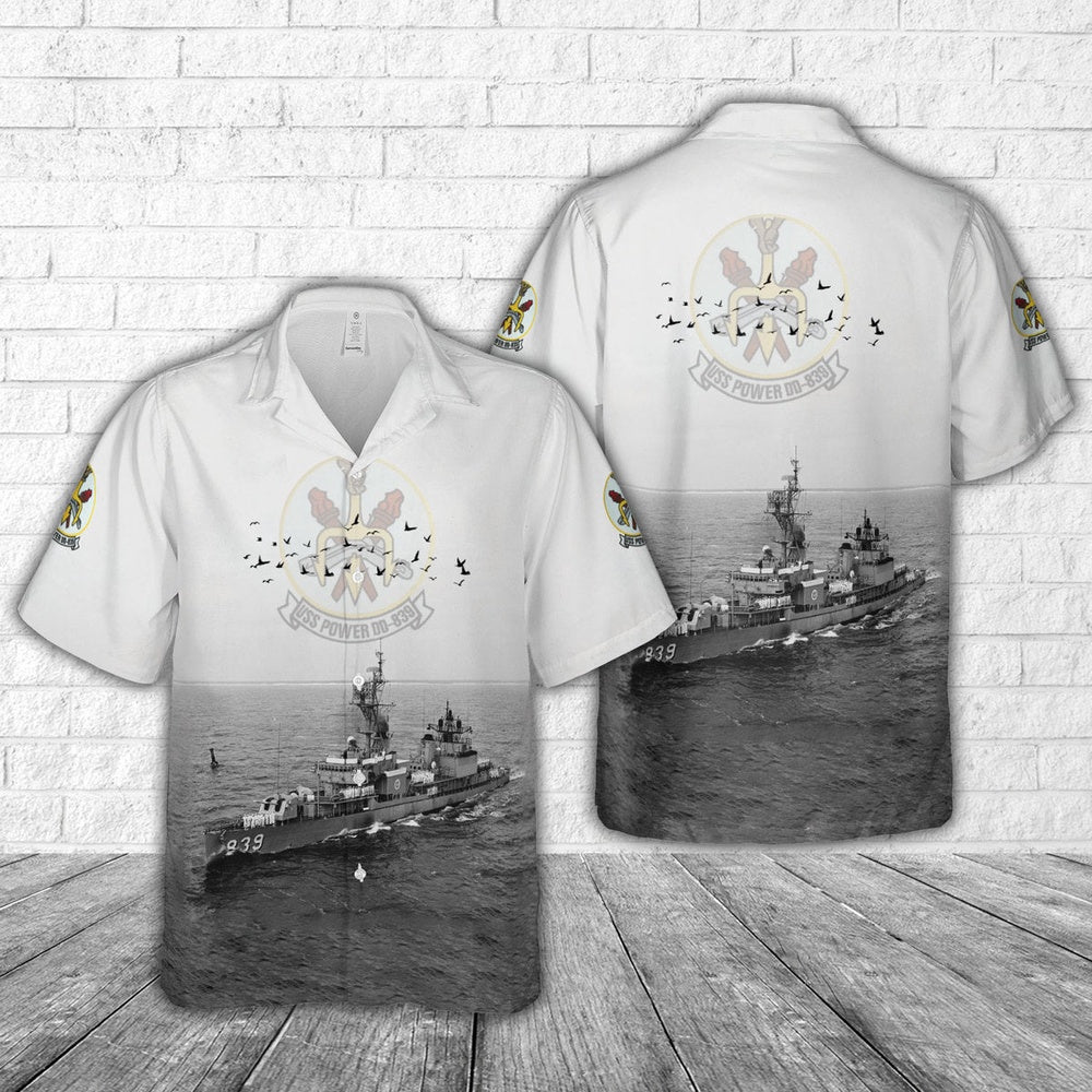 Us Navy Hawaiian Shirt, US Navy USS Power (DD-839) Hawaiian Shirt, Military Hawaiian Shirt