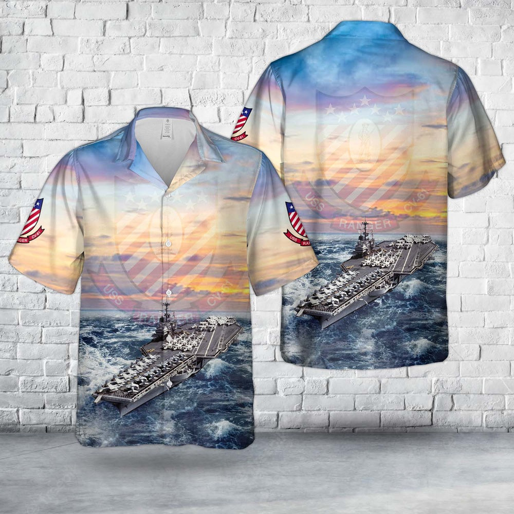Us Navy Hawaiian Shirt, US Navy USS Ranger (CVCVA-61) Hawaiian Shirt, Military Hawaiian Shirt