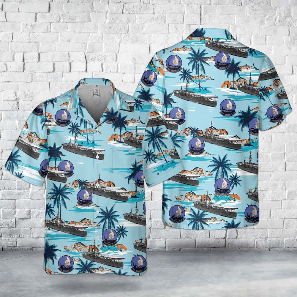 Us Navy Hawaiian Shirt, US Navy USS Saipan (CVL-48) Pocket Hawaiian Shirt, Military Hawaiian Shirt