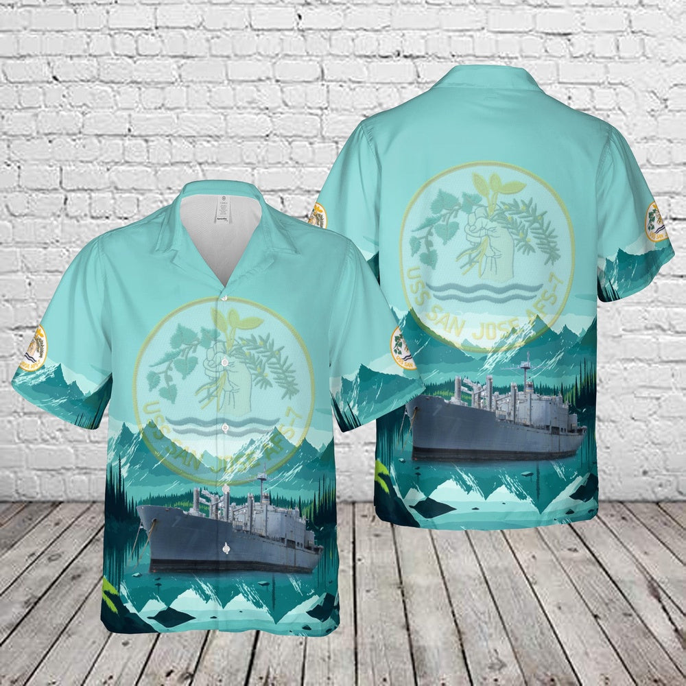 Us Navy Hawaiian Shirt, US Navy USS San Jose (AFS-7) Hawaiian Shirt, Military Hawaiian Shirt