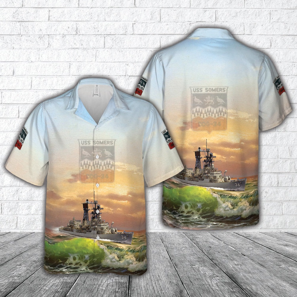 Us Navy Hawaiian Shirt, US Navy USS Somers (DDG-34, ex-DD-947) Hawaiian Shirt, Military Hawaiian Shirt