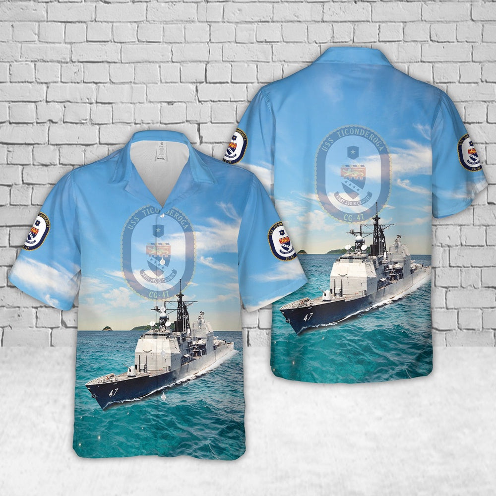 Us Navy Hawaiian Shirt, US Navy USS Ticonderoga (DDGCG-47) Ticonderoga-class guided missile cruiser Hawaiian Shirt