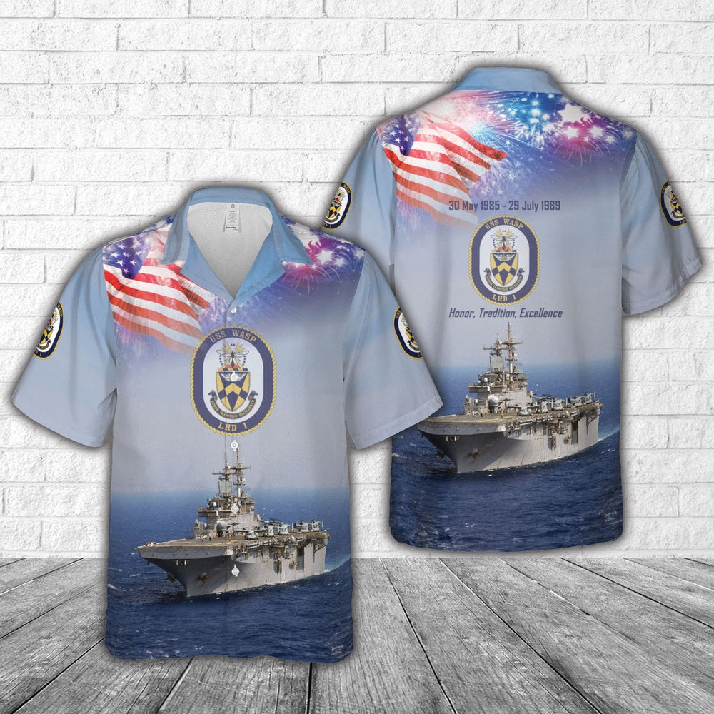 Us Navy Hawaiian Shirt, US Navy USS Wasp (LHD-1), 4th Of July Hawaiian Shirt, Military Hawaiian Shirt