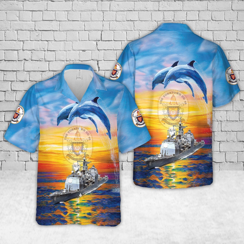 Us Navy Hawaiian Shirt, US Navy USS Yorktown (DDG-48CG-48) Ticonderoga-class cruiser Hawaiian Shirt, Military Hawaiian Shirt