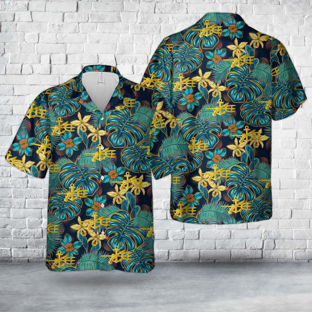 Us Navy Hawaiian Shirt, US Navy Underwater Demolition Badge Hawaiian Shirt, Military Hawaiian Shirt