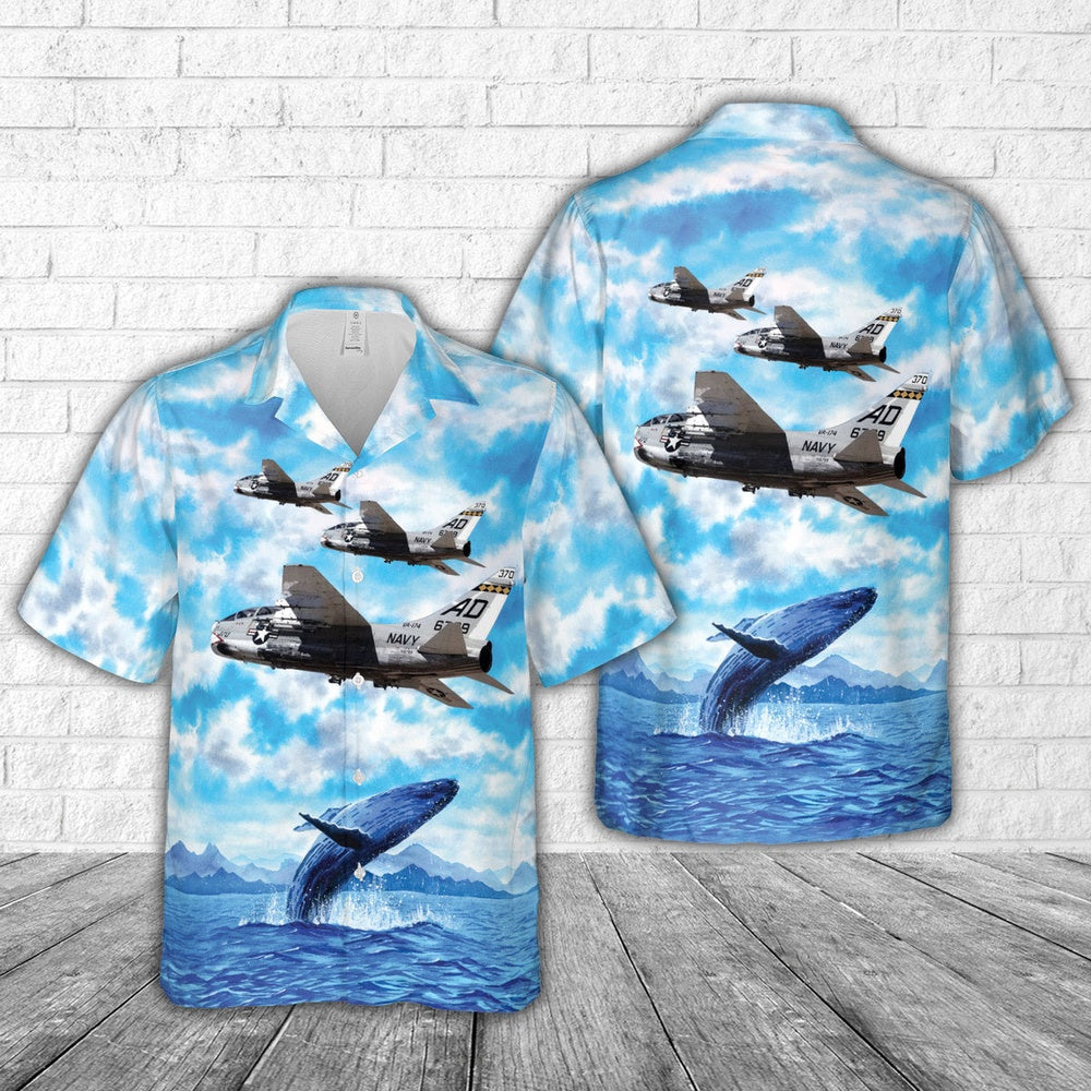 Us Navy Hawaiian Shirt, US Navy VA-174 Hellrazors (1980) TA-7C Corsair II Hawaiian Shirt, Military Hawaiian Shirt