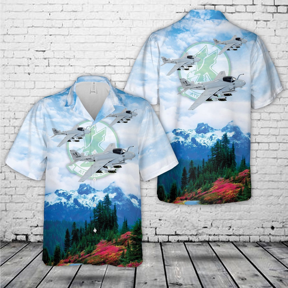 Us Navy Hawaiian Shirt, US Navy VA-205 Green Falcons A-6 (1992) Intruder Hawaiian Shirt, Military Hawaiian Shirt