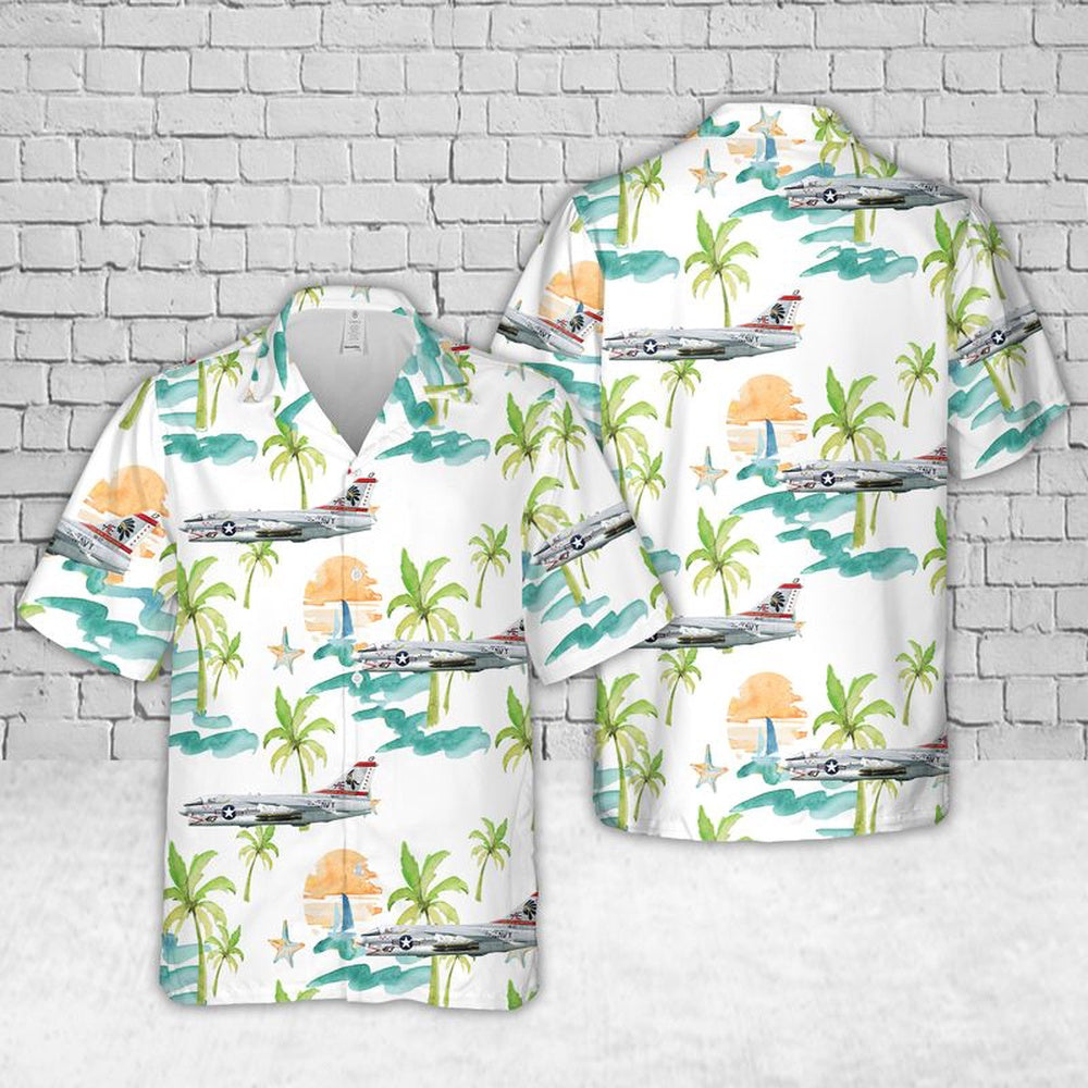 Us Navy Hawaiian Shirt, US Navy VA-87 Golden Warriors A-7E Corsair II Hawaiian Shirt, Military Hawaiian Shirt