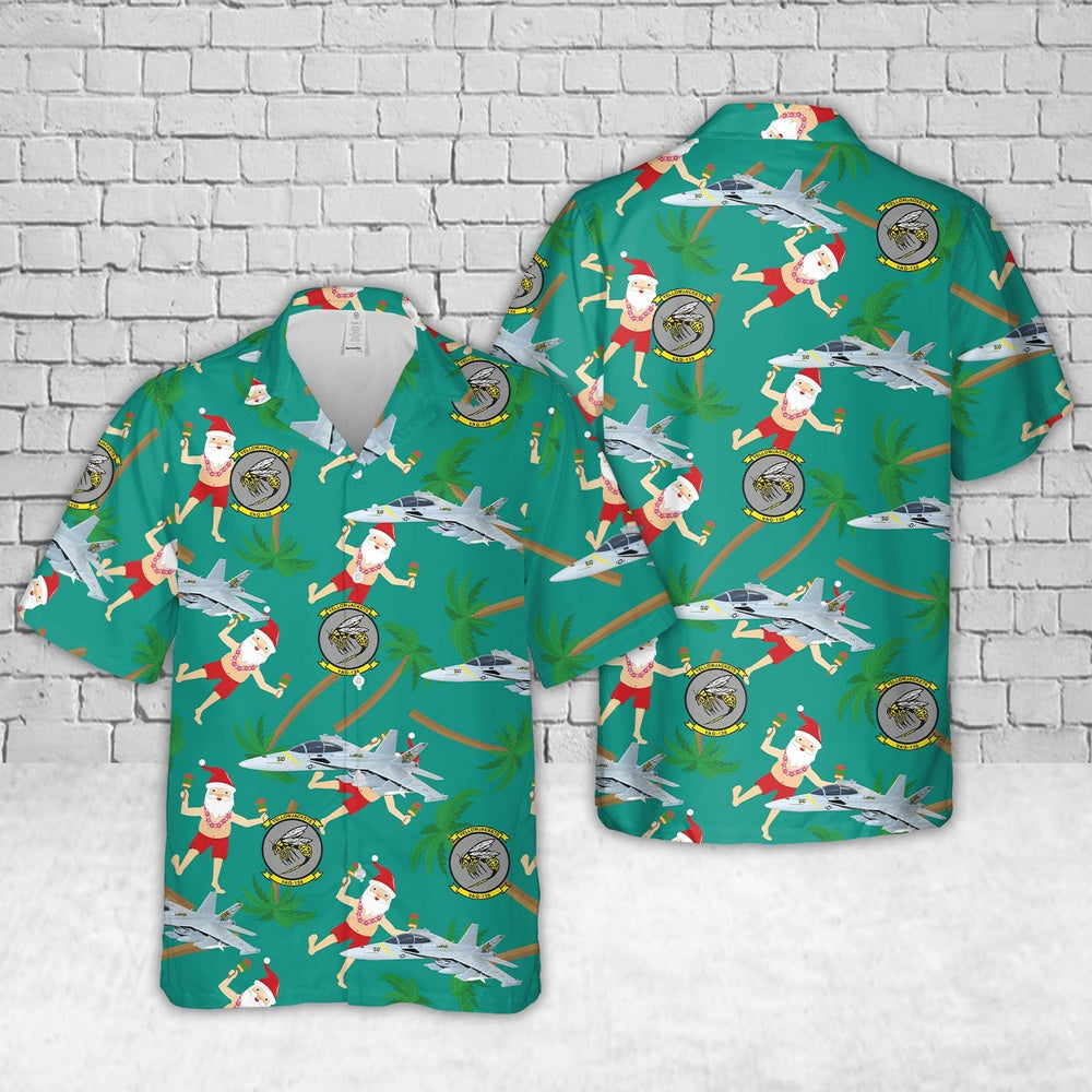 Us Navy Hawaiian Shirt, US Navy VAQ-138 Yellowjackets 2020 EA-18G Growler Christmas Hawaiian Shirt, Military Hawaiian Shirt